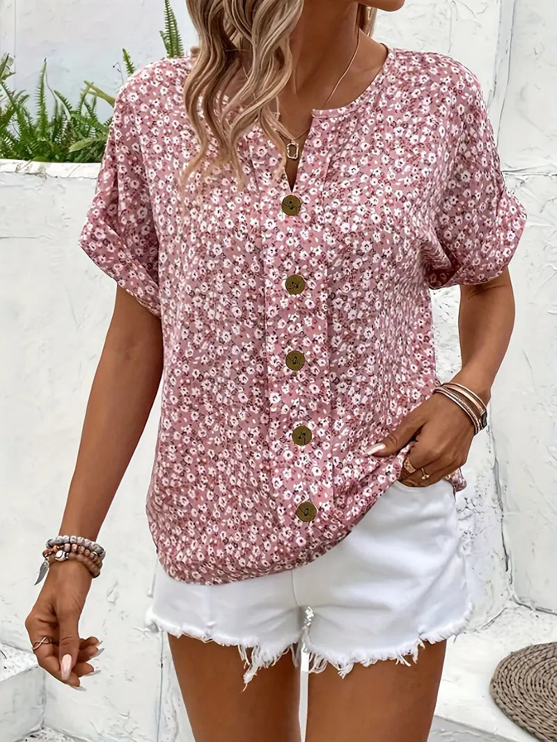 CHICA| FLORAL-PRINTED BUTTON-UP BLOUSE