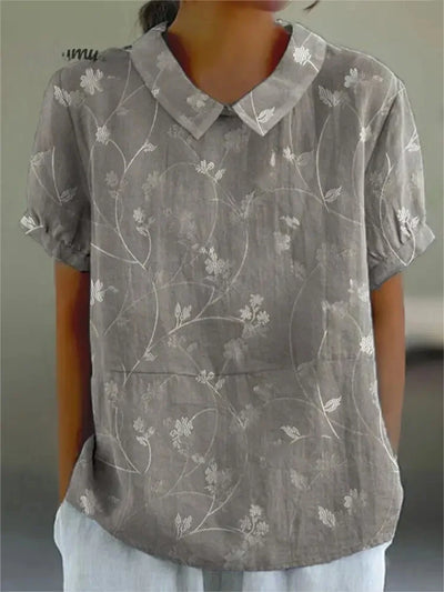 Quinn | Women's Floral Printed Relaxed Cotton and Linen Shirt