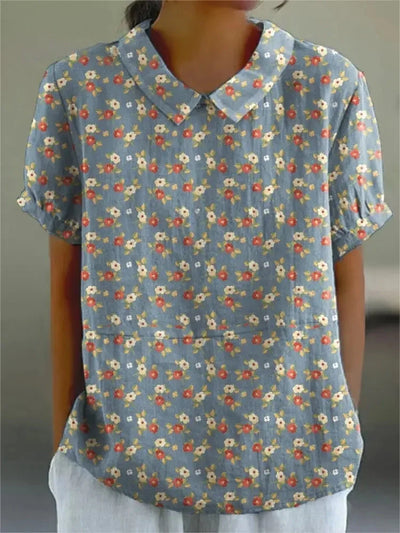 Quinn | Women's Floral Printed Relaxed Cotton and Linen Shirt