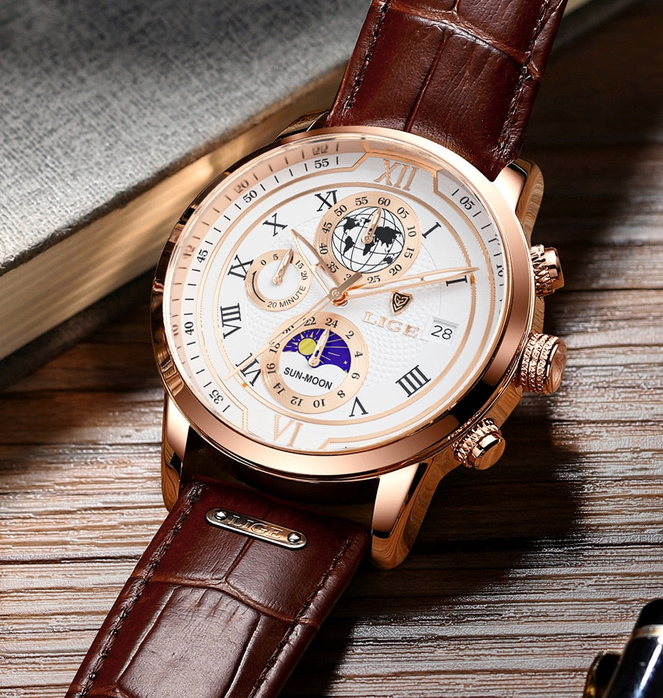 Timeless Chronograph Watch with Premium Leather Strap