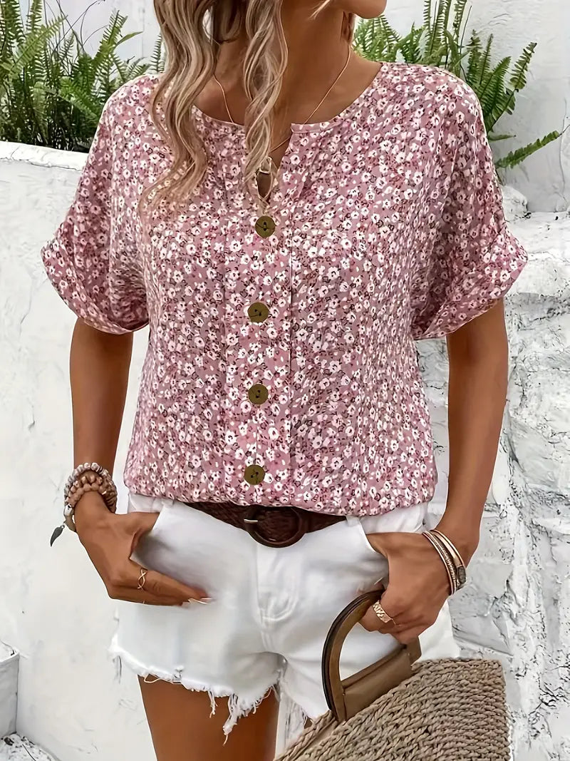 CHICA| FLORAL-PRINTED BUTTON-UP BLOUSE