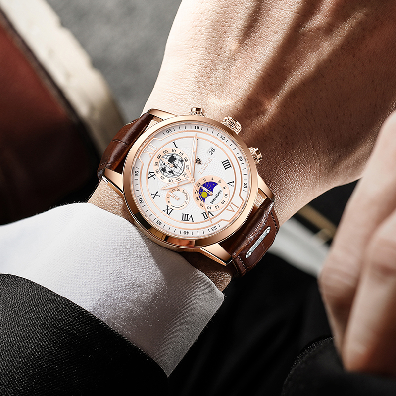 Timeless Chronograph Watch with Premium Leather Strap