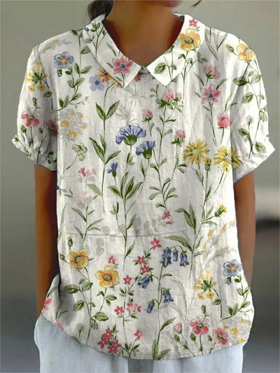 Quinn | Women's Floral Printed Relaxed Cotton and Linen Shirt