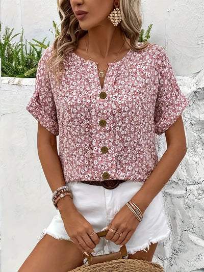 CHICA| FLORAL-PRINTED BUTTON-UP BLOUSE