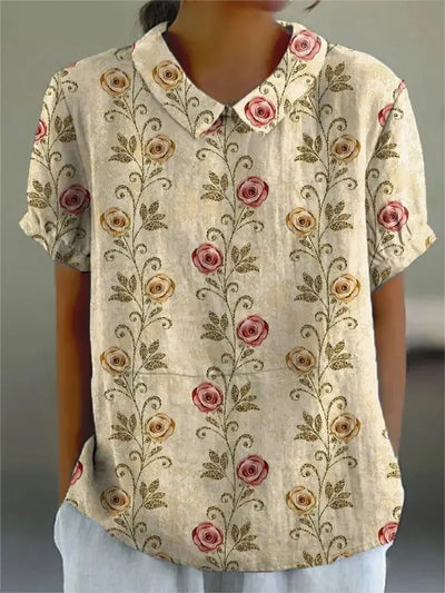 Quinn | Women's Floral Printed Relaxed Cotton and Linen Shirt