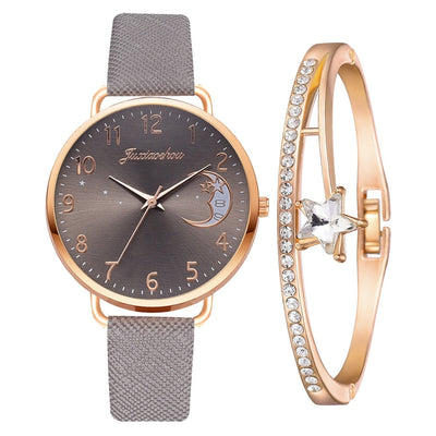 Moon Phase Dial Watch and Bracelet Set