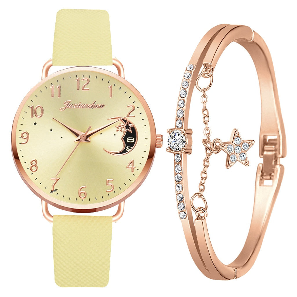 Moon Phase Dial Watch and Bracelet Set