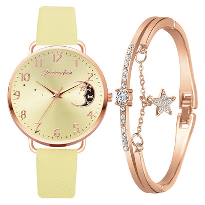 Moon Phase Dial Watch and Bracelet Set