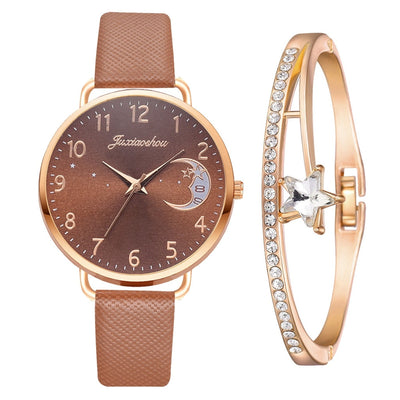 Moon Phase Dial Watch and Bracelet Set