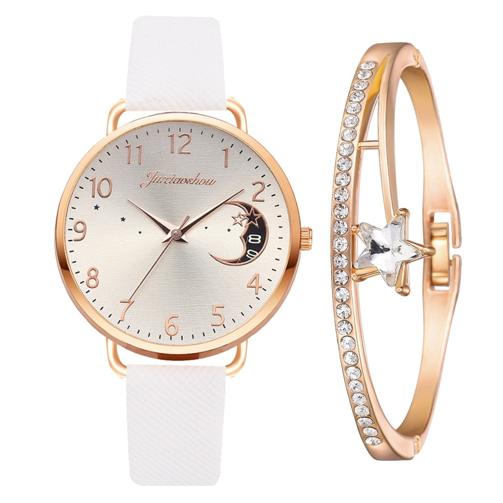 Moon Phase Dial Watch and Bracelet Set