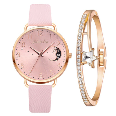 Moon Phase Dial Watch and Bracelet Set