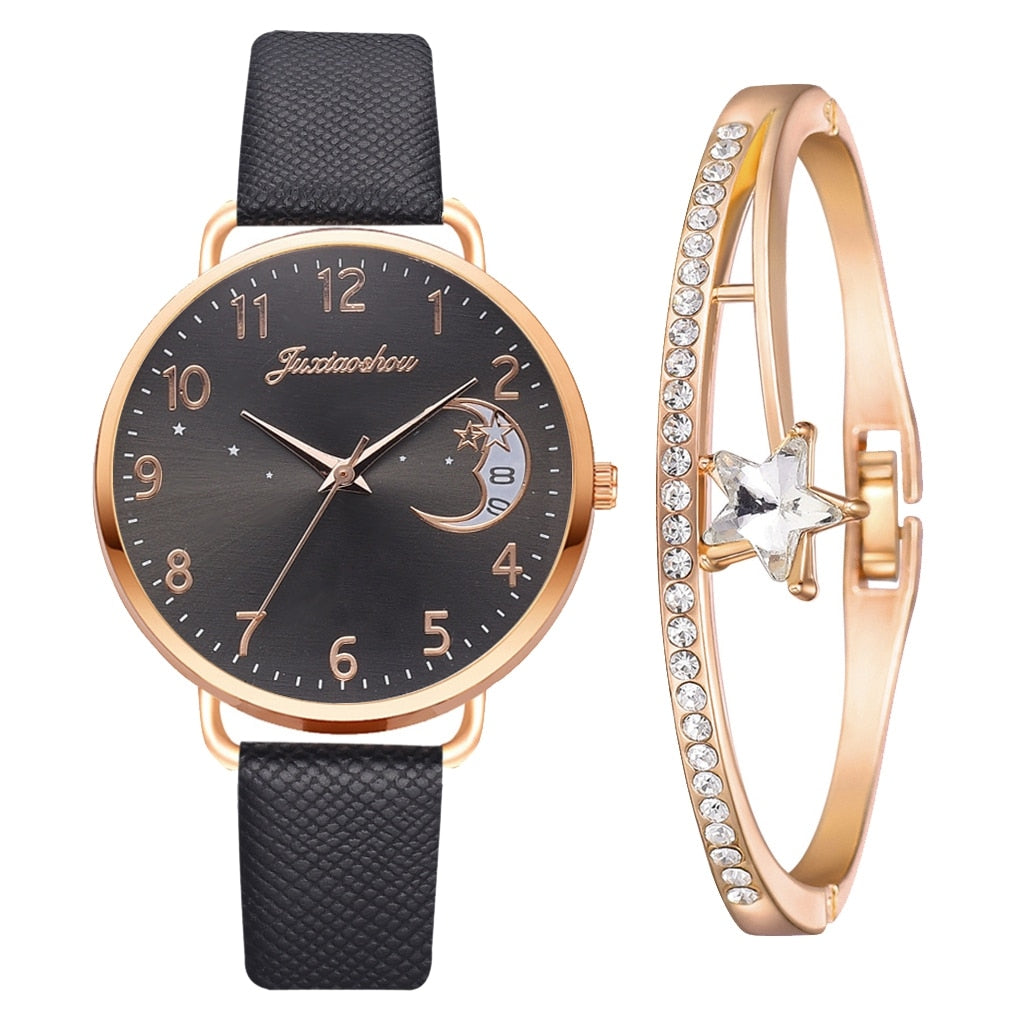 Moon Phase Dial Watch and Bracelet Set