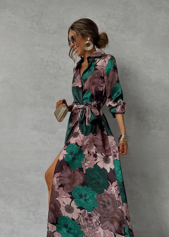 YOANA| GRACEFUL FLORAL V-NECK DRESS