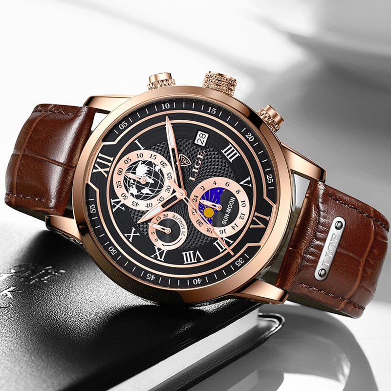 Timeless Chronograph Watch with Premium Leather Strap