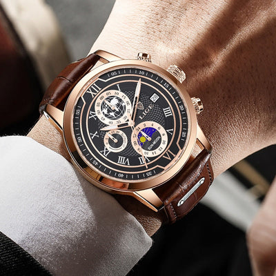 Timeless Chronograph Watch with Premium Leather Strap