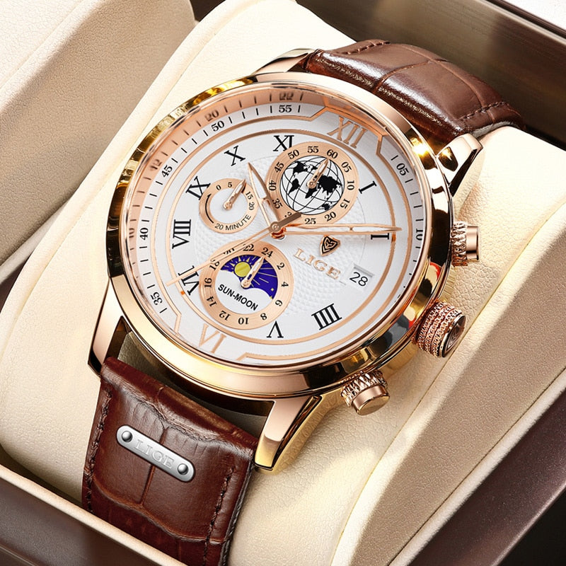 Timeless Chronograph Watch with Premium Leather Strap