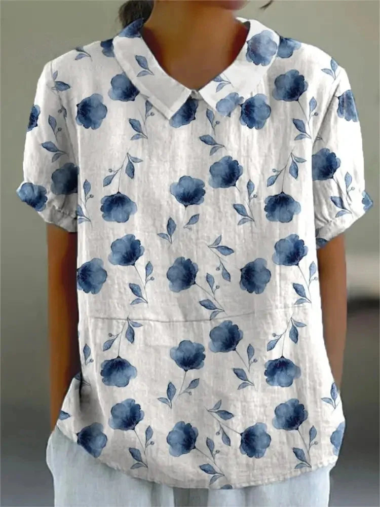 Quinn | Women's Floral Printed Relaxed Cotton and Linen Shirt