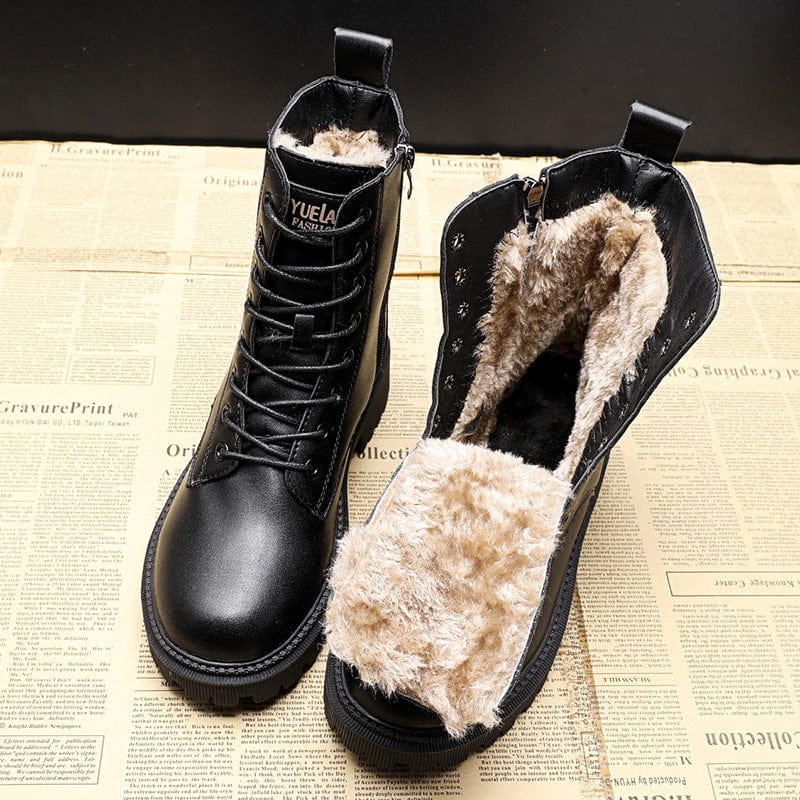 BELL | WOMEN'S BLACK LEATHER FUR-LINED WINTER BOOTS