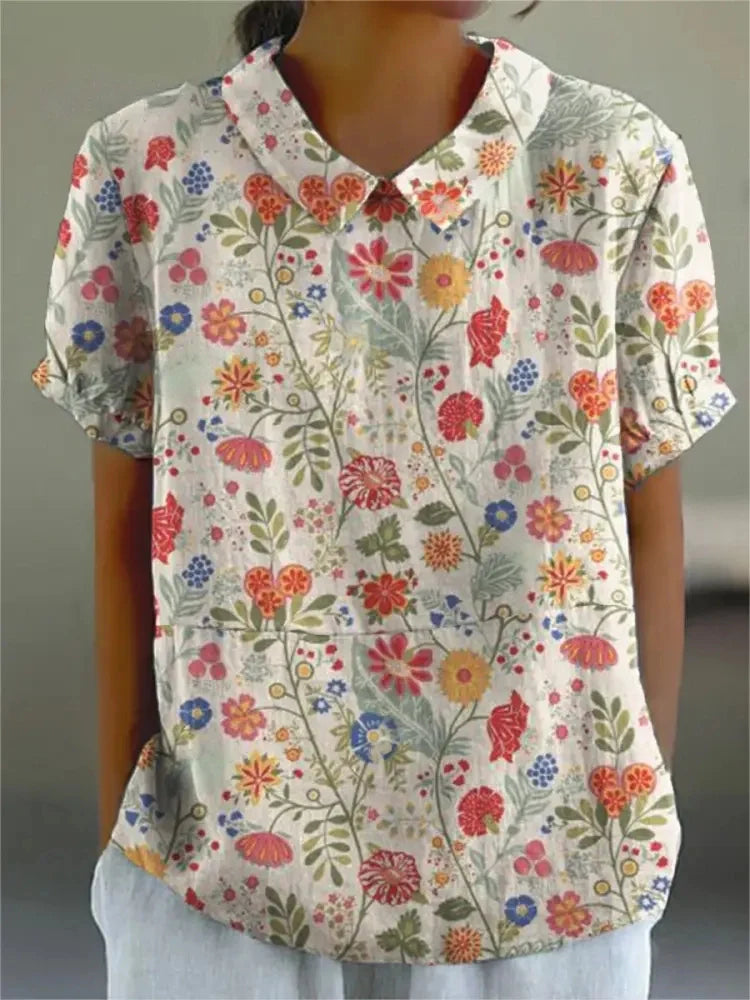 Quinn | Women's Floral Printed Relaxed Cotton and Linen Shirt